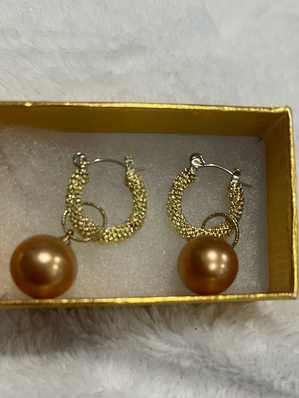 Gold Hoop Earrings with Gold Tone Pearl Drop